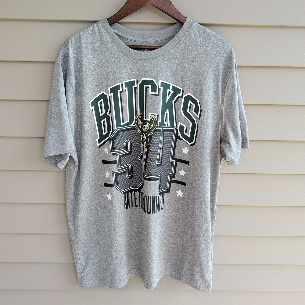 NBA Milwaukee Bucks T-Shirt Mens Large Grey Giannis Antetokounmpo 34 Graphic